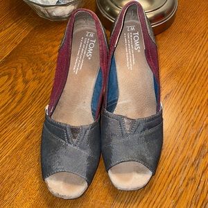 TOMS Brown/Maroon Metallic Textile High Wedge Heel Shoes
